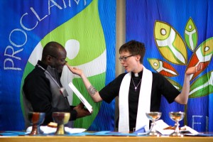 Seminarian Gus Barnes, Jr. and Rev. Angela Nelson leading worship.  Photo by Emily Ann Garcia.