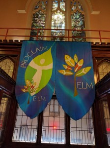 The ELM banners hanging in worship at the consecration service.